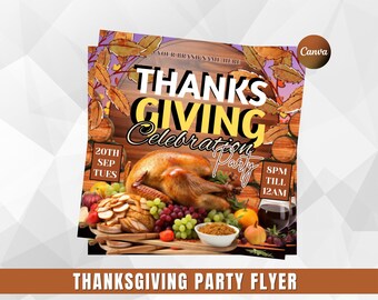 Thanks giving Flyer, Thanks giving Invite, Thanks giving Party Flyer, Friends giving Brunch Flyer, Canva Editable Club DJ Flyer