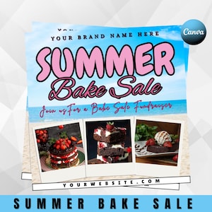 Summer Bake Sale Flyer Template | Pastry & Dessert Shop Editable Canva Flyer | June Baking Sale Promotion | Instant Digital Download