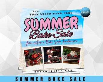 Summer Bake Sale Flyer Template | Pastry & Dessert Shop Editable Canva Flyer | June Baking Sale Promotion | Instant Digital Download