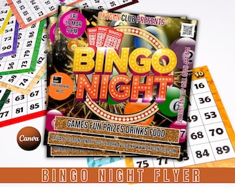 Bingo Night Flyer | Editable Bingo Flyer & Printable Game Night Invite Templates for Family Game Night Events and Christmas Bingo Parties