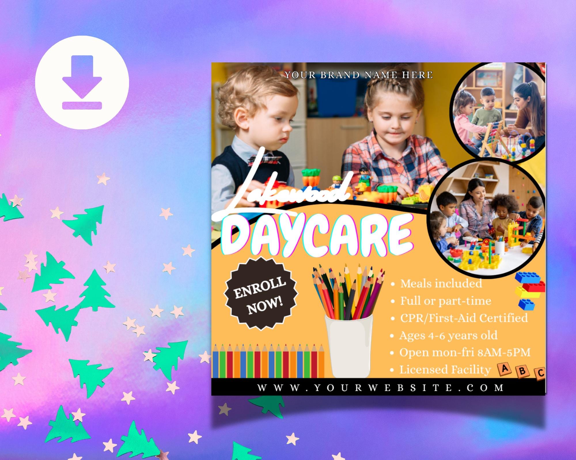 Editable Daycare Flyer Template: Canva Childcare & Preschool Ad ...