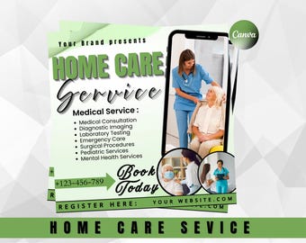 Editable Home Care Service Flyer Template: Canva Design, Senior Care Marketing (1080x1080 Digital Download