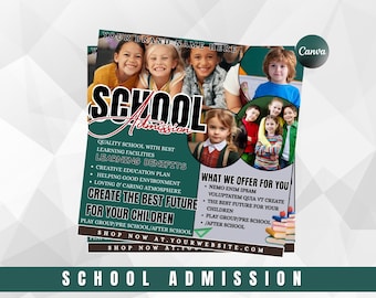 Editable School Admission Flyer Template: Back to School Enrollment Design (Canva Download)