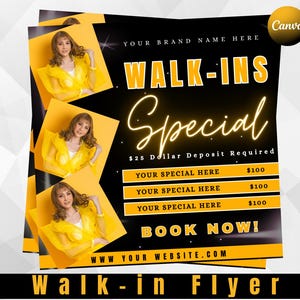 Walk-ins Flyer | Editable Hair and Beauty Booking Canva Template | Nail, Lash & Makeup Promo Flyer | DIY Appointment Digital Download