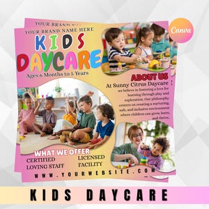 Modern Daycare Flyer Template for Childcare Services | Editable Preschool Promotion Canva Design | Babysitting Marketing Flyer