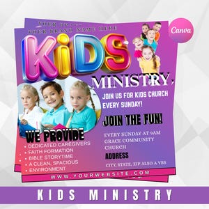 Colorful Kids Ministry Flyer Template | Editable Children’s Church Event Flyer | Youth Group Outreach Printable for Sunday School