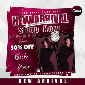 New arrivals flyer Canva template for fashion restocks, editable clothing promo for online shops and boutique businesses, no design needed