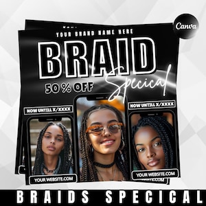 Editable Braids Flyer Template: Hair Stylist Ad (Digital Download)