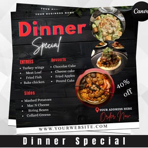 Edytowalny szablon specjalnego menu obiadowego – idealny dla restauracji, kawiarni i promocji żywności – natychmiastowe pobranie i łatwe dostosowanie