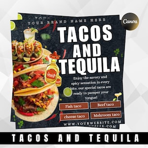 Bold Tacos and Tequila Event Flyer | Editable Party Invitation Template | Club Night Promo | Canva Digital Menu & Social Media Flyer