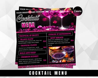 Elegant Cocktail Menu Template: Bar & Event Drink List (Canva Editable, 1080x1080 px) (Digital Download