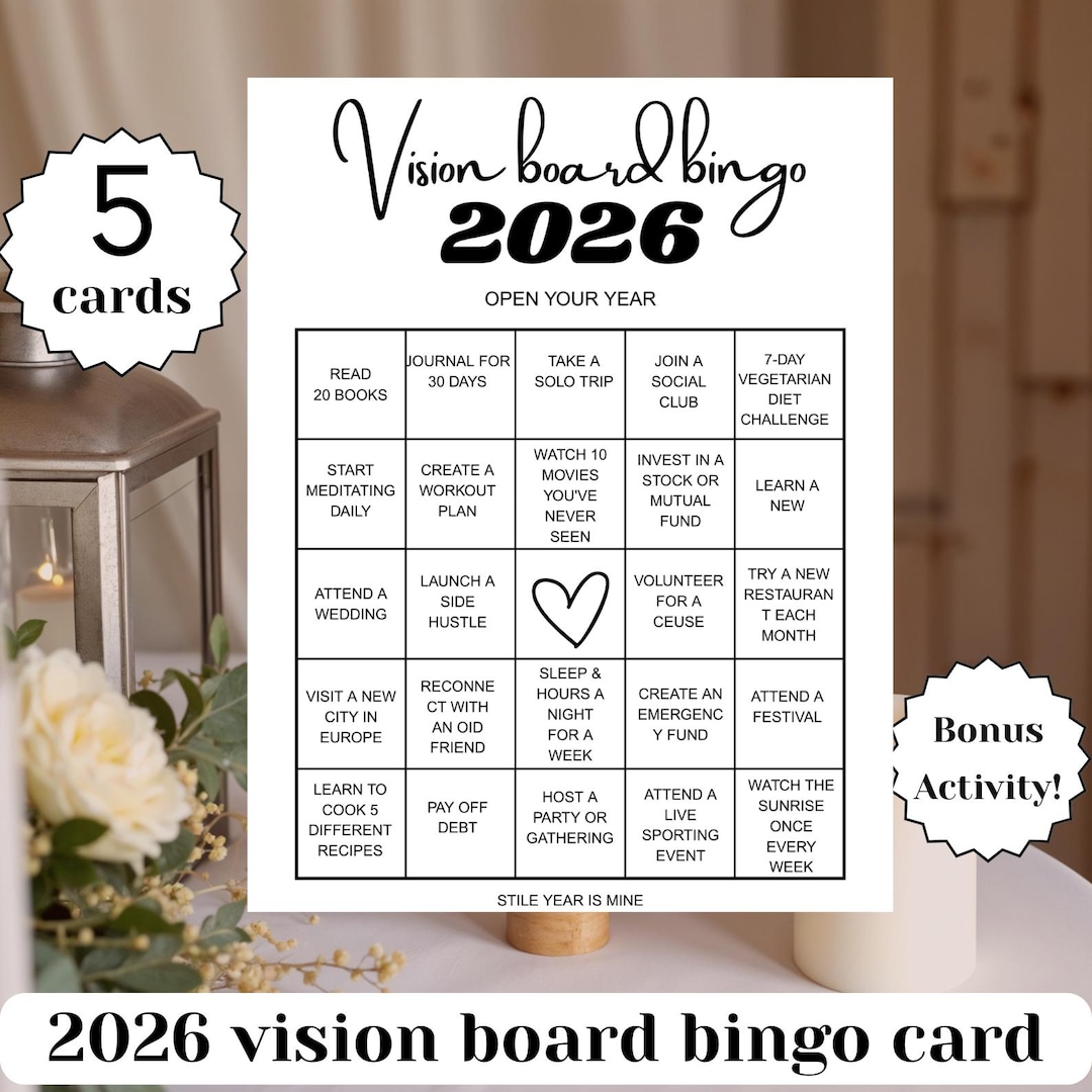 2026 Vision Board Bingo Card, New Years Eve Party Game, Vision Board ...