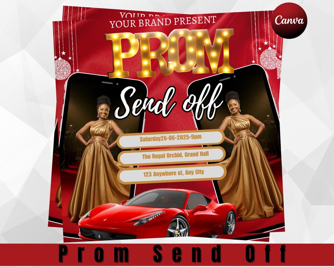 Gold Prom Send-off Party Flyer: Editable Canva Template (digital ...
