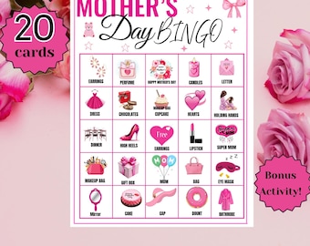 Printable Mother's Day Bingo, 50 Mother's Day Bingo Cards, Mothers Day Classroom Activity For Kids, Mothers Day Party Brunch Bingo Game