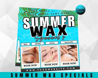 Wax Bookings Flyer: Esthetician July Promo, Editable Canva Template