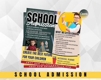 School Admission Flyer: Modern Enrollment Template (Digital Download 1080x1080px Canva Editable Design)