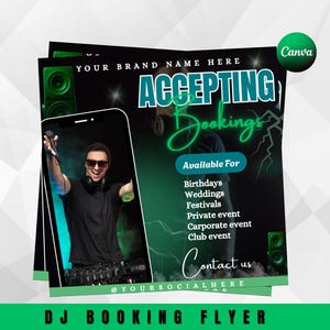 DJ Booking Flyer Template – Editable Canva Event Design – Club Promo Digital Product – Influencer & Content Creator Marketing Flyer