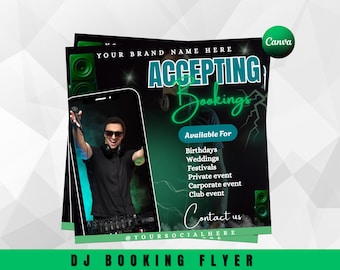 DJ Booking Flyer Template: Editable Canva Design (Digital Download 1080x1080px Square Format)