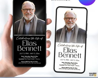 Digital Animated Funeral Invitation Celebration Of Life Phone Obituary Memorial Evite Editable Text Message Invite 2 Designs,Black & White