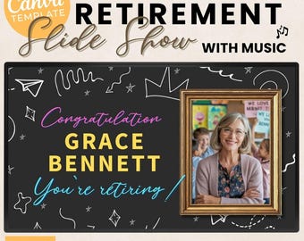 Teacher Retirement Farewell Personalized Digital Video Movie & Photo Collage Slideshow with Music Canva Template for Goodbye Party
