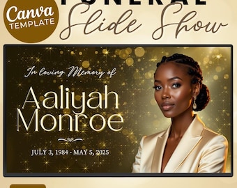 Celebration of life  Gold Sparkle Editable Funeral Slideshow Canva Template With Music Memorial Service Obituary Video Tribute Motion