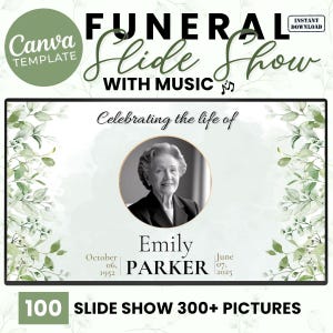 Celebrating Of Life Editable Funeral Slideshow Canva Template With Music Memorial Service Obituary Video Tribute Motion with 100 Slides