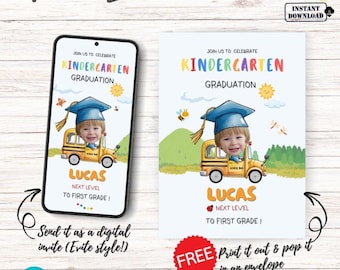 Kindergarten Graduate Celebration Animated & Printable Invitation Editable Canva Template Digital Invite Kids Graduation Class of 2025
