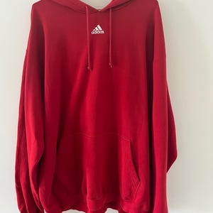 Sudadera con capucha Adidas vintage Y2K con logo central rojo para hombre, talla XXXL
