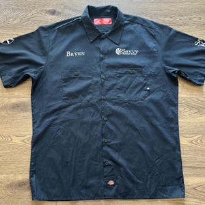 Camisa de trabajo Dickies de manga corta negra para hombre, talla XL, camisa de trabajo vintage con botones, poco común
