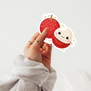 Lychee Vinyl Sticker Lychee Vinyl Decal Happy Lychee Waterproof Sticker Fruit Sticker for Water Bottle Fruit Sticker for Laptop Cute Gift