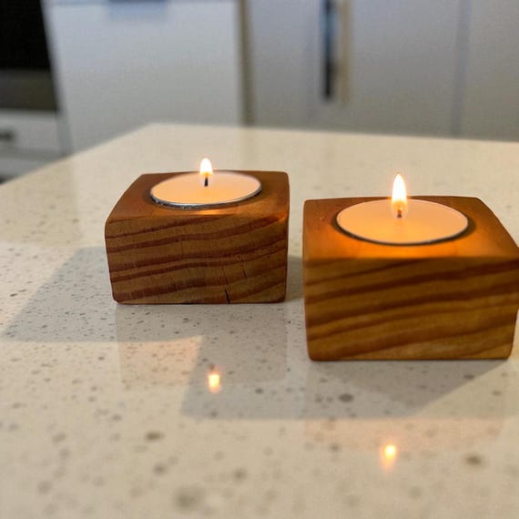 Handmade Wood Tea Light Candle Holder – Custom Engraving Available