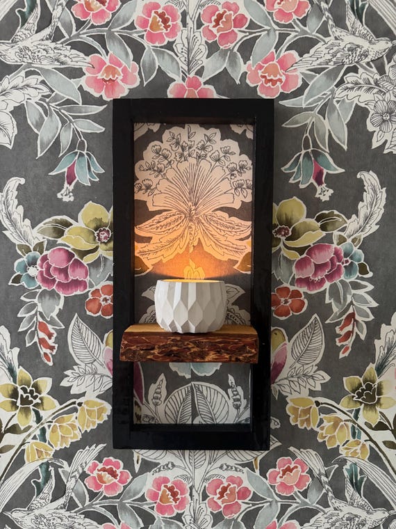 Handmade Wood and Resin Candle Shelf – Modern Wall Sconce with Live Edge Shelf – Rustic Wall Decor