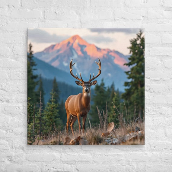 Mountain Buck Wall Art – Woodland Wildlife Scene for Cabin or Farmhouse Style