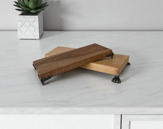 Handmade Wood Display Riser with Metal Feet – Rustic Decorative Tray