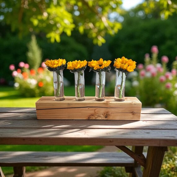 Modern Rustic Wood Vase Block with Resin Detail – Handmade Floral Centerpiece by Back Aft Studio