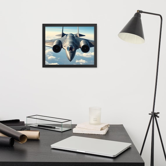 Modern Fighter Jet Wall Art – Military Aircraft Framed Print for Office or Man Cave Decor
