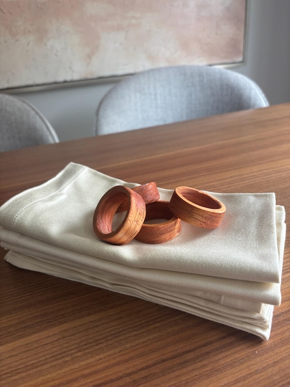 Handmade Wooden Napkin Rings – Set of 4 | Rustic Modern Table Decor | Live Edge Look | Natural Dining Accessories