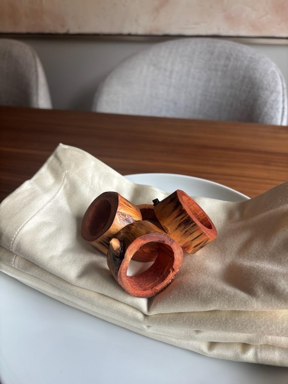 Bark Edge Wooden Napkin Rings – Set of 4 | Reclaimed Wood Table Decor | Rustic Handmade Napkin Holders