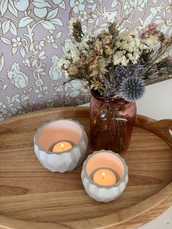Handmade Tealight Candle Holders – Resin & Concrete – Floral, Geometric, or Gold Foil Options