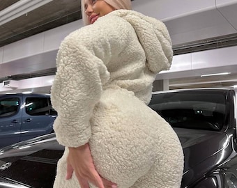 Handmade Teddy Fleece Jumpsuit – Plush One-Piece Loungewear