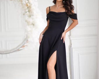 Black Off-Shoulder Maxi Dress – Elegant Formal Gown