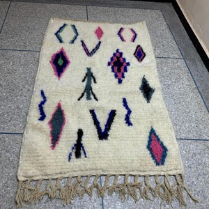 Custom Moroccan Rug: Blue & White Wool Boujaad Rug