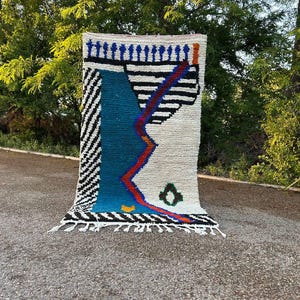 Moroccan rug blue - Berber rug - Custom Moroccan rug - Beni ourain rug - Handmade rug - Plain Wool rug - blue rug - rug hooking kits