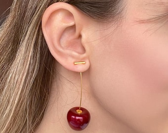 Cherry Dangle Earrings: Red Resin Fruit Dangling Jewelry, y2k Fun Earrings