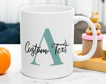 Personalized Initial Name Mug: Custom Monogram Ceramic Coffee Cup, Birthday Gift, Bridal Party Favor
