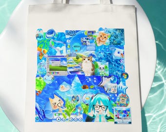 Futuristic Frutiger Aero Collage Tote Bag: 2000s Webcore Aqua Graphics Market Bag