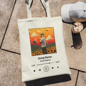 Custom Music Album Tote Bag, Personalized Song Shoulder Bag, Aesthetic Music Tote, Custom Song Receipt, Customizable Song Bag, Playlist Gift