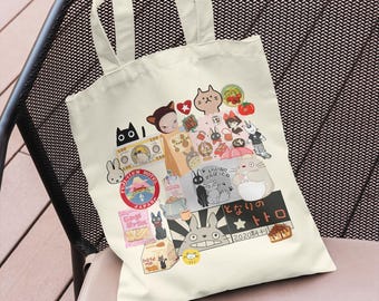 Kawaii Anime Receipt Organic Cotton Tote Bag: Forest Spirit Manga Shoulder Bag Design Kiki