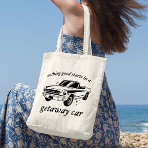 Op vakantieauto geïnspireerde draagtas, op songteksten geïnspireerde geïnspireerde schoudertas, vintage auto herbruikbare draagtas, op lied geïnspireerde milieuvriendelijk cadeau