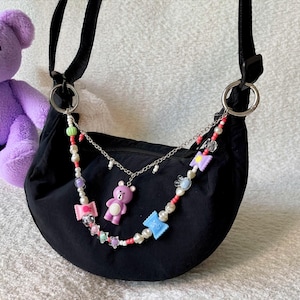 Kawaii Teddy Bear Bag Charm, Japanese Lucky Rabbit Keychain, Teddy Backpack Charm, y2k Chain Bag Accessories, Beaded Bag Charm for Handbag